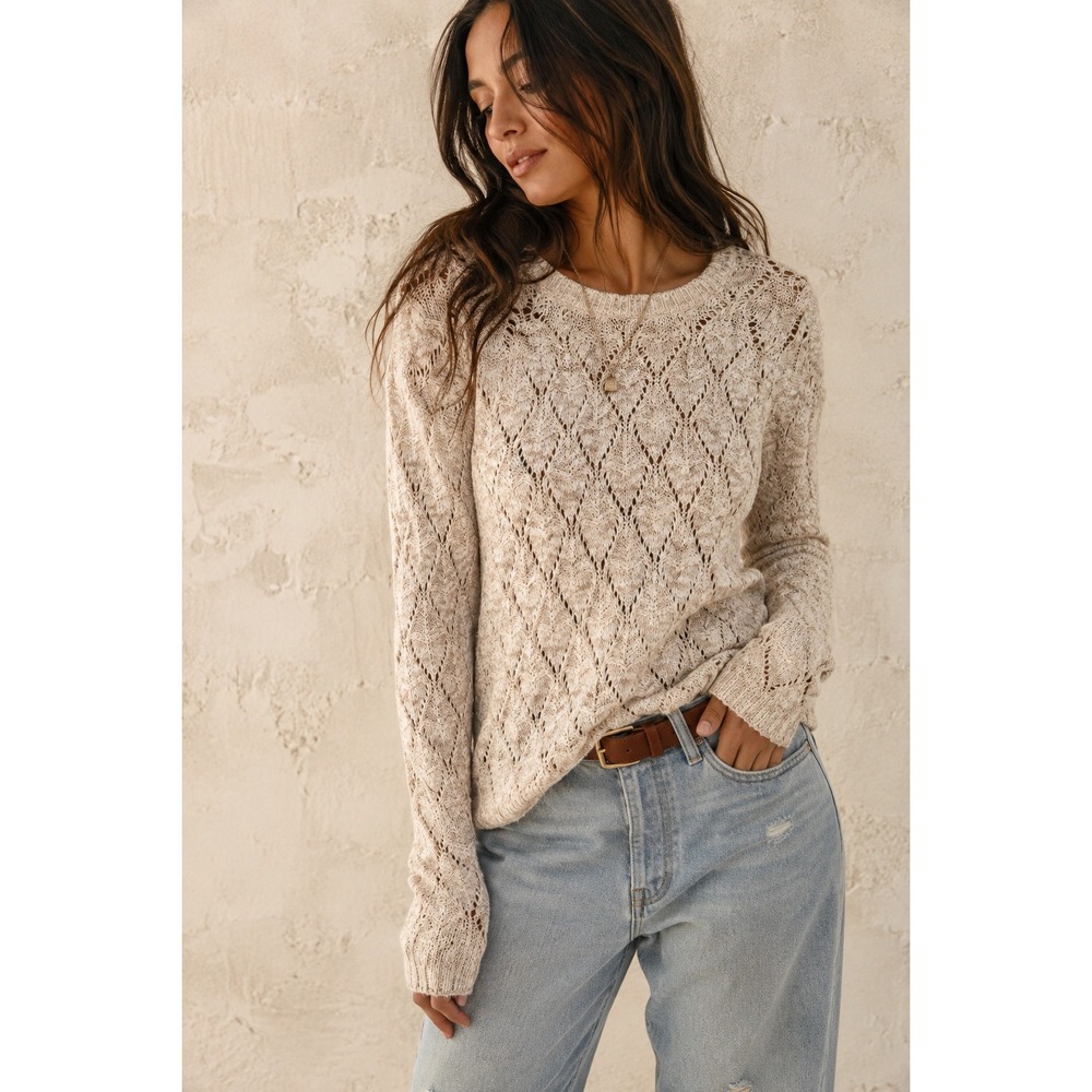 Mossimo Supply Co Open Knit Sweater S/P Cream Cotton Boho Crochet